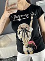 Γυναικεία μπλούζα κοντομάνικη με στρας και στάμπα "BE YOUR SELF" | Μαύρο
