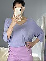 Γυναικεία μπλούζα ψιλό πλεκτό με κοντό μανίκι τύπου νυχτερίδα και Ve λαιμόκοψη | Λιλά