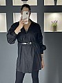 Γυναικεία πουκαμίσα φόρεμα με δερματίνη ζώνη | Μαύρο