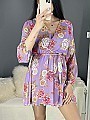 Γυναικείο floral mini φόρεμα με μακρύ μανιίκι τύπου κρουαζέ | Λιλά