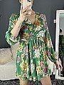 Γυναικείο floral mini φόρεμα με μακρύ μανιίκι τύπου κρουαζέ | Πράσινο