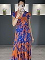 Γυναικείο φόρεμα maxi εμπριμέ κρουαζε με βολάν | Μπλε - Πορτοκαλί