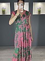 Γυναικείο φόρεμα maxi εμπριμέ κρουαζε με βολάν | Πράσινιο - Φούξια