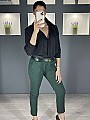 Γυναικείο παντελόνι ελαστικό με λάστιχο και ζώνη στην μέση | Πράσινο Σκούρο