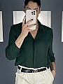 Γυναικείο πουκάμισο μονόχρωμο κλείνει με κουμπιά | Πράσινο σκούρο