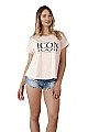 Γυναικεία μπλούζα t-shirt με στάμπα "ICON" πιο μακριά πίσω και κοντό μανίκι | Ροζ
