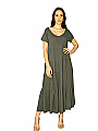 Γυναικείο φόρεμα maxi oversize με βολάν boho style | Χακί