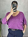 Γυναικεία μπλούζα ψιλό πλεκτό, lurex με κοντό μανίκι τύπου νυχτερίδα και V λαιμόκοψη | Ματζέντα