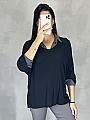 Γυναικεία μπλούζα ψιλό πλεκτό με κοντό μανίκι τύπου νυχτερίδα και Ve λαιμόκοψη | Μαύρο