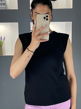 Γυναικεία μπλούζα αμάνικη με βάτες στους ώμους | Μαύρο