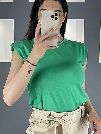 Γυναικεία μπλούζα αμάνικη με βάτες στους ώμους | Πράσινο