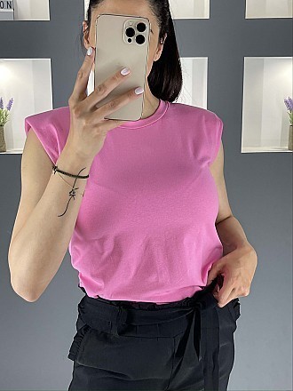 Γυναικεία μπλούζα αμάνικη με βάτες στους ώμους | Ροζ