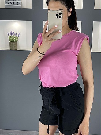 Γυναικεία μπλούζα αμάνικη με βάτες στους ώμους | Ροζ