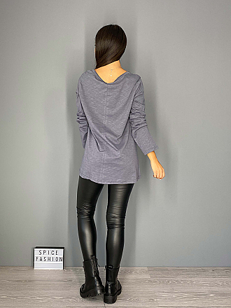 Γυναικεία μπλούζα με στάμπα μακρύ μανίκι | Γκρι