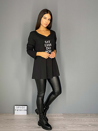 Γυναικεία μπλούζα με στάμπα μακρύ μανίκι | Μαύρο