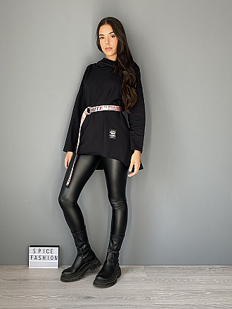 Γυναικεία μπλούζα over size τύπου φούτερ με κουκούλα | Μαύρο