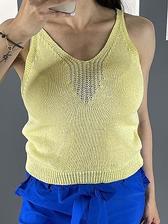 Γυναικεία μπλούζα πλεκτή με ραντάκι | Κίτρινο