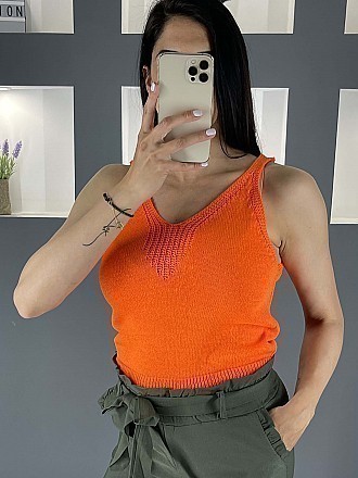 Γυναικεία μπλούζα πλεκτή με ραντάκι | Πορτοκαλί