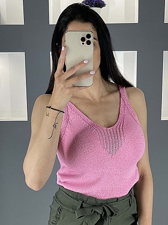Γυναικεία μπλούζα πλεκτή με ραντάκι | Ροζ