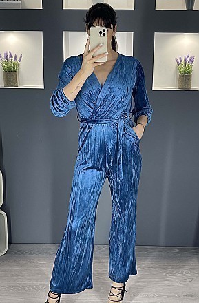 Γυναικεία ολόσωμη φόρμα βελουτέ τύπου κρουαζέ | Μπλε Ρουά