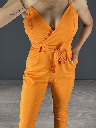 Γυναικεία ολόσωμη φόρμα κρουαζέ με ραντάκι | Πορτοκαλί