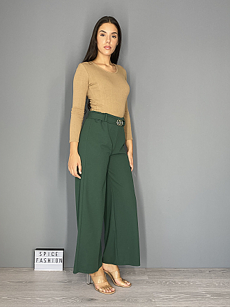 Γυναικεία παντελόνα άνετη γραμμή με ζωνάκι | Πράσινο