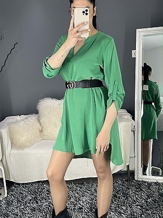 Γυναικεία πουκαμίσα φόρεμα ασύμμετρη πιο μακριά πίσω | Πράσινο