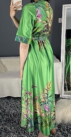 Γυναικείο floral maxi φόρεμα με κοντό μανιίκι τύπου κρουαζέ | Πράσινο