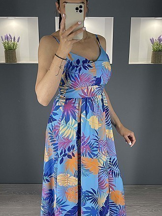 Γυναικείο floral maxi φόρεμα με ραντάκι | Γαλάζιο