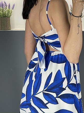 Γυναικείο floral maxi φόρεμα με ραντάκι | Μπλε