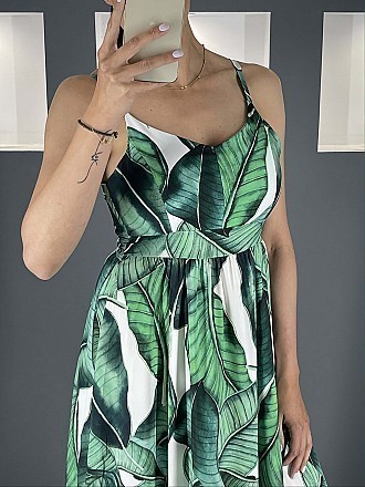 Γυναικείο floral maxi φόρεμα με ραντάκι | Πράσινο