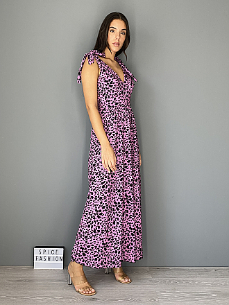 Γυναικείο φόρεμα maxi animal print με Ve λαιμόκοψη | Μωβ