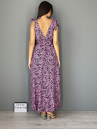 Γυναικείο φόρεμα maxi animal print με Ve λαιμόκοψη | Μωβ