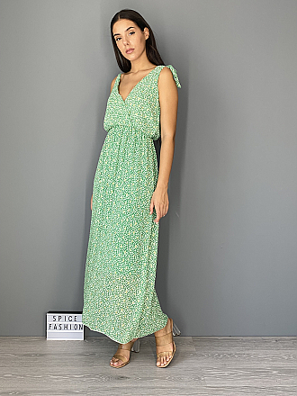Γυναικείο φόρεμα maxi κρουαζέ με μικρά ανθάκια και χρυσές λεπτομέρειες | Πράσινο