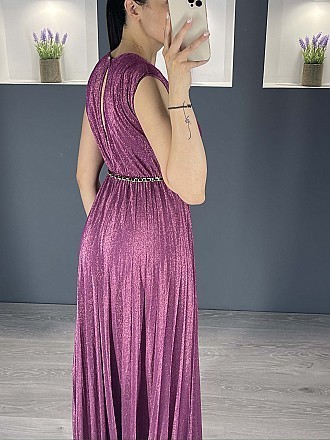 Γυναικείο φόρεμα maxi lurex με σκισίματα μπροστά και σορτς εσωτερικά πλισέ | Μωβ