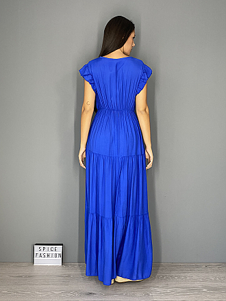 Γυναικείο φόρεμα maxi μονόχρωμο oversize κρουαζε με βολάν | Ρουά