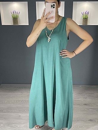 Γυναικείο φόρεμα maxi μονόχρωμο oversize με κολιέ | Πράσινο