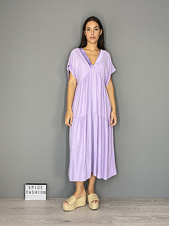 Γυναικείο φόρεμα maxi oversize με Ve λαιμόκοψη | Λιλά