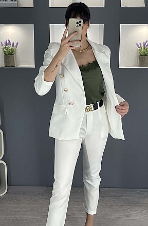 Γυναικείο κοστούμι σετ blazer σακάκι με παντελόνι | Λευκό