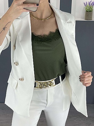 Γυναικείο κοστούμι σετ blazer σακάκι με παντελόνι | Λευκό