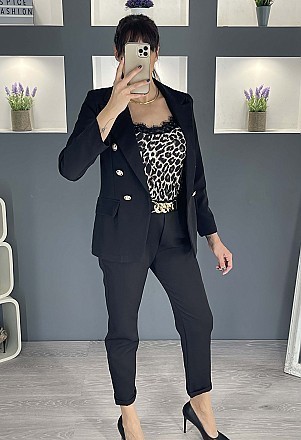 Γυναικείο κοστούμι σετ blazer σακάκι με παντελόνι | Μαύρο
