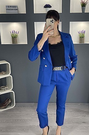 Γυναικείο κοστούμι σετ blazer σακάκι με παντελόνι | Μπλέ Ρουά