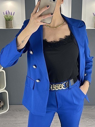Γυναικείο κοστούμι σετ blazer σακάκι με παντελόνι | Μπλέ Ρουά