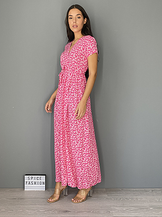 Γυναικείο maxi φόρεμα floral κρουαζέ | Φούξια