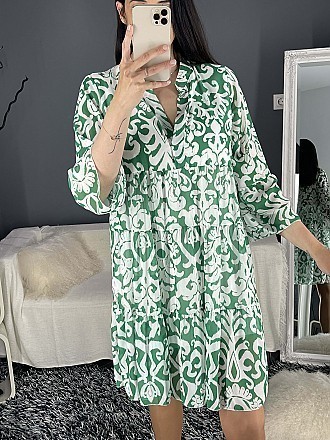 Γυναικείο mini φόρεμα εμπριμέ με βολάν | Πράσινο