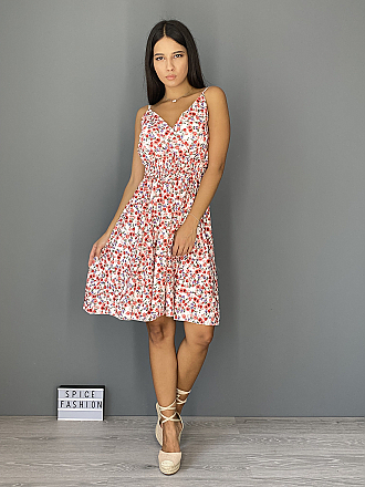 Γυναικείο mini φόρεμα floral κρουαζέ | Λευκό