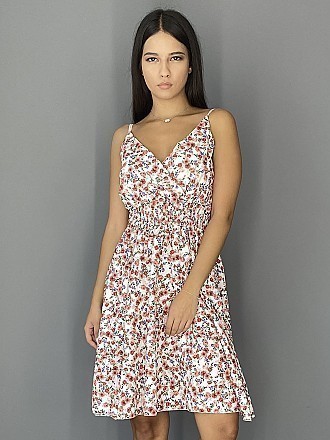 Γυναικείο mini φόρεμα floral κρουαζέ | Λευκό