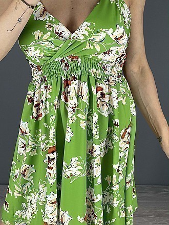 Γυναικείο mini φόρεμα floral με ραντάκι τύπου κρουαζέ | Πράσινο