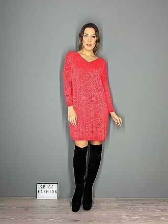 Γυναικείο μπλουζοφόρεμα λούρεξ με Ve λαιμόκοψη | Κόκκινο