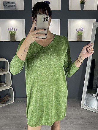 Γυναικείο μπλουζοφόρεμα λούρεξ με Ve λαιμόκοψη | Πράσινο ανοιχτό